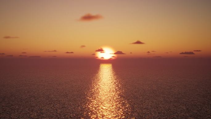 海上日出红色意境空镜头朝阳云彩海面波光