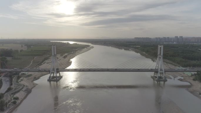 黄河大桥日落航拍大景log素材