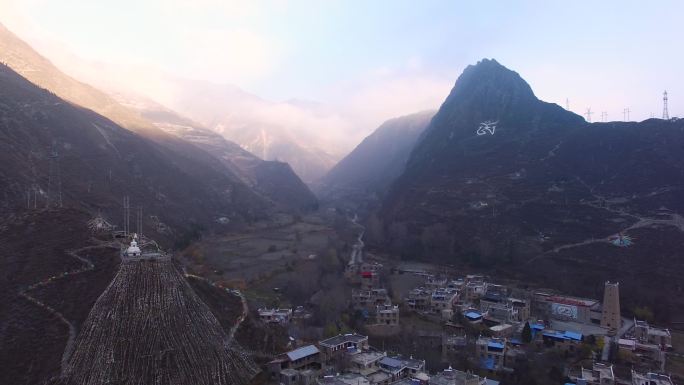 四川阿坝州汶川桃坪羌寨航拍素材