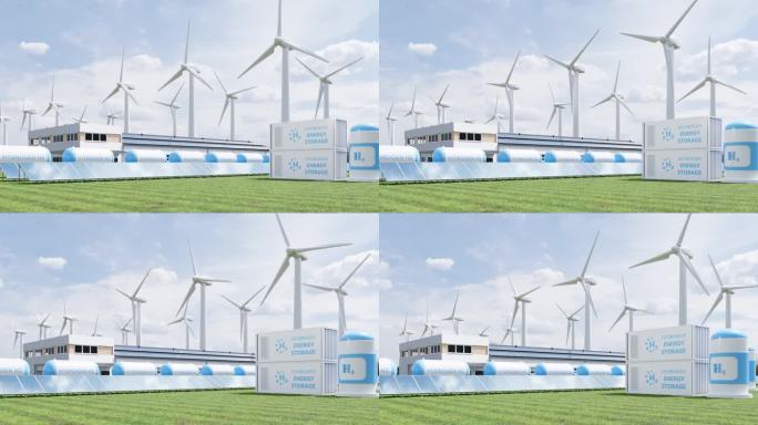 一种基于电解氢的储能系统的概念，用于清洁电力、太阳能和风力涡轮机设施。