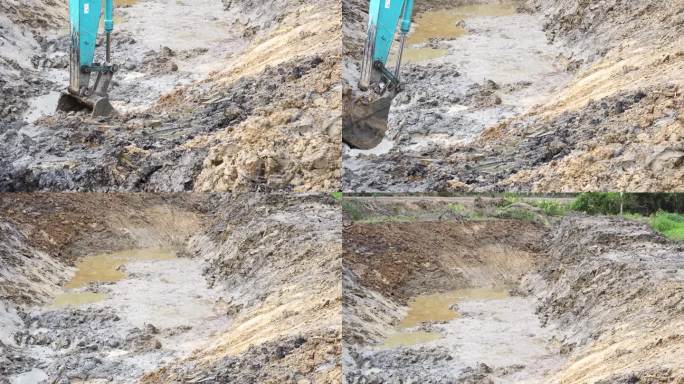 拖拉机涉水，调整地板，塑造池塘挖掘机，Nakhon Rat Chasima，泰国，Chokchai,