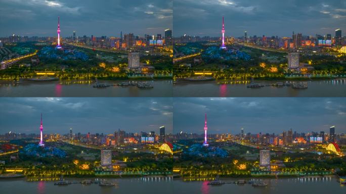 武汉城市地标天际线夜景延时风光