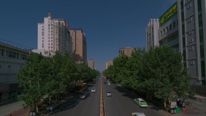 喀什市区天桥俯瞰街道延时