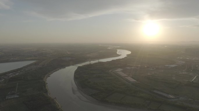 黄河日落航拍大景log素材