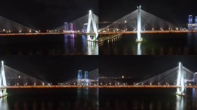 海南海口城市及世纪大桥夜景航拍01