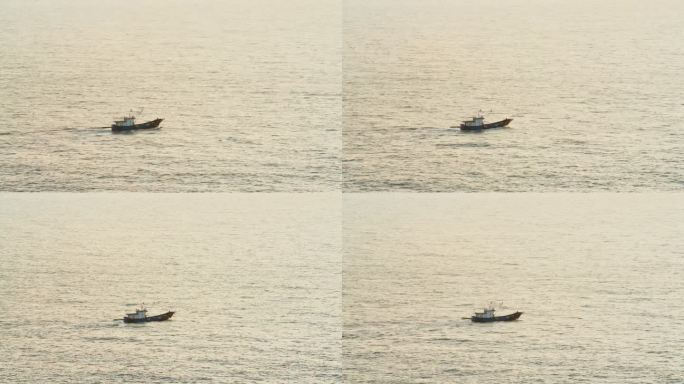海上漂泊着一只孤独的小渔船