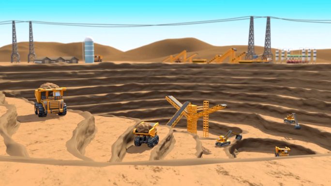 碰碰车和推土机在挖矿。矿山和建筑设备。
