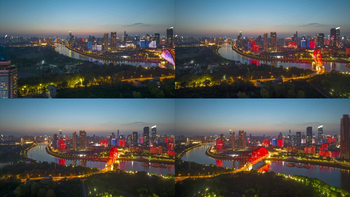 武汉城市地标天际线夜景延时风光