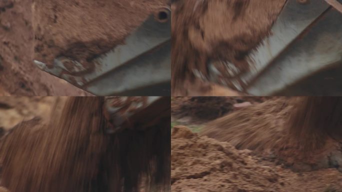 回转式和伸缩式挖掘机铲斗铲起土壤进行管道更换