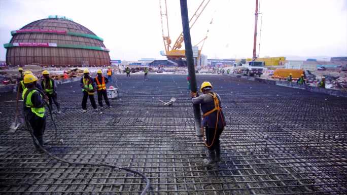 工地建筑 钢筋搭建 工人工作