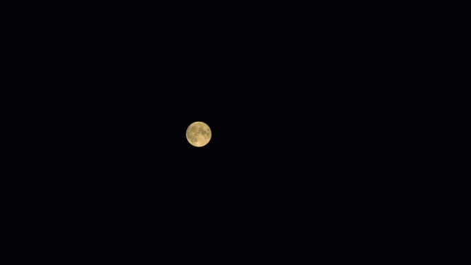 从地球上看到的一个发光的金色满月。满月在黑暗的自然天空中升起。间隔拍摄。