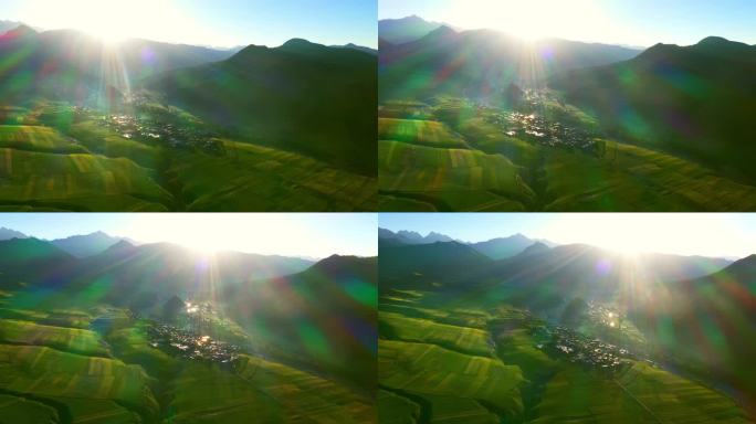 阳光下的绿色大地、美丽的村庄、唯美的镜头