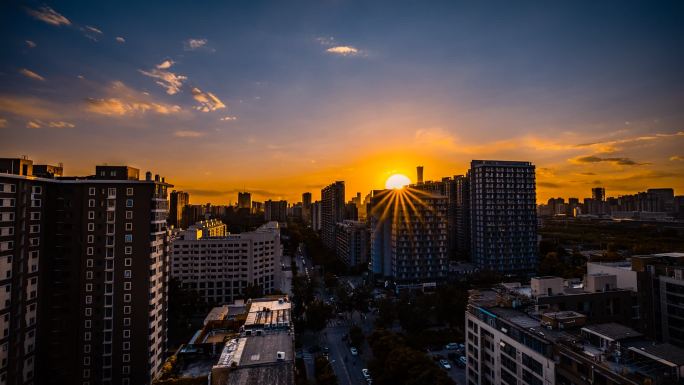 日落 城市 晚霞 延时摄影