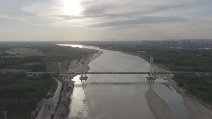 黄河大桥日落航拍大景log素材