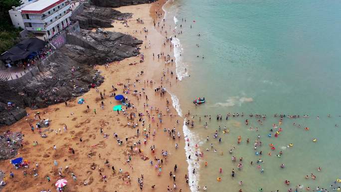 浙江温岭，松门洞下沙滩航拍视频素材