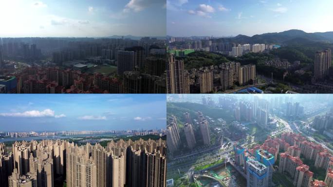 城市中不同高层楼房的建筑-环绕拍摄