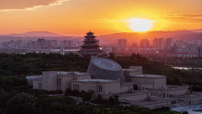 宝鸡_青铜器博物院_石鼓阁_晚霞日转夜