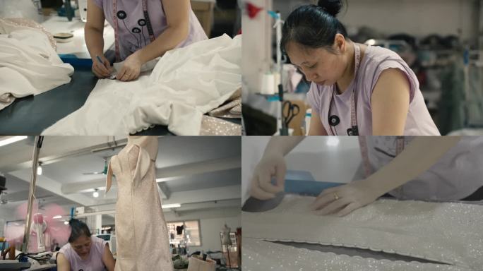 女工人服装制作针线裁剪工厂流水线裁缝夏天