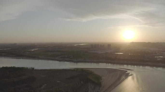 黄河日落航拍大景log素材