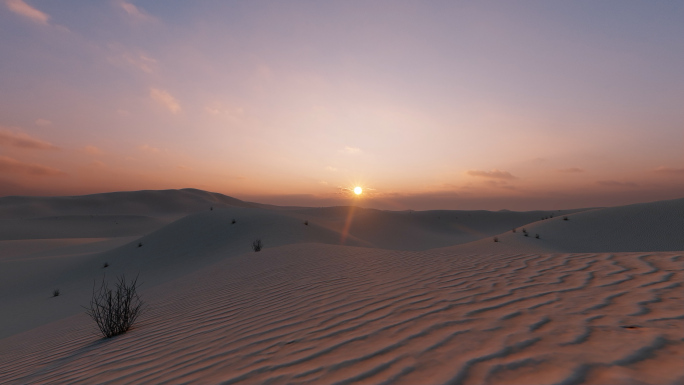 沙漠日出 沙丘荒漠无人区戈壁滩