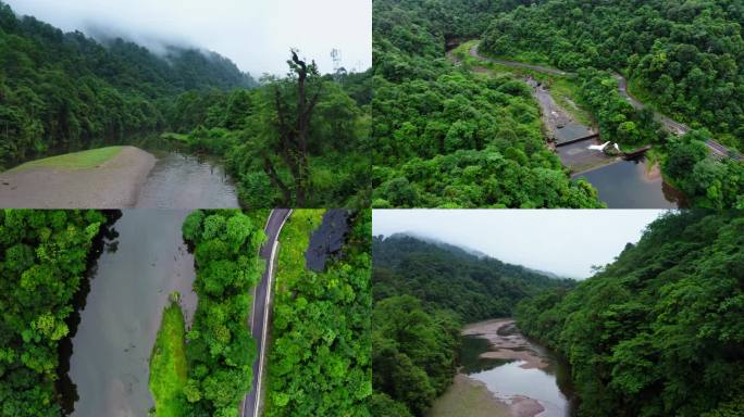 四川龙苍沟河谷山林绿色树林航拍