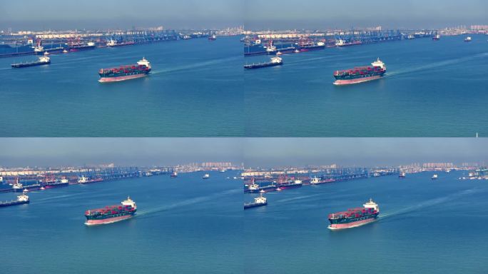 4K天津港运输集装箱物流海运轮船
