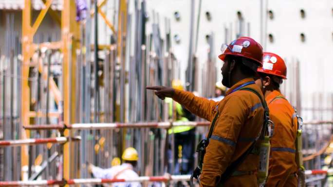 工地建筑 钢筋搭建 工人工作