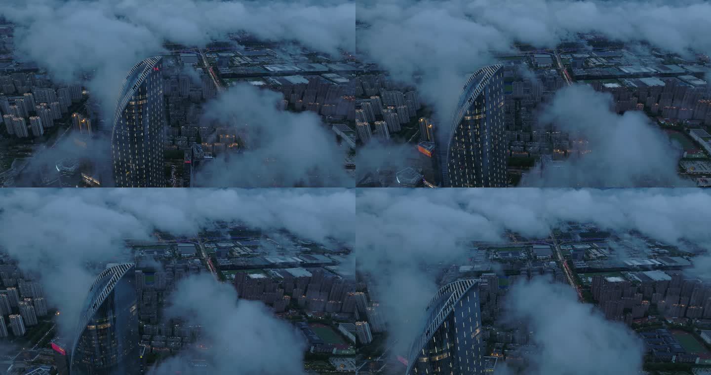 苏州国金中心云层穿越城市夜晚云流