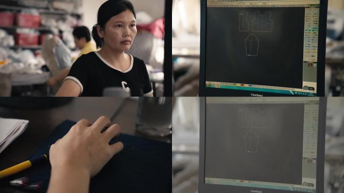 服装工厂工人绘制图表打版