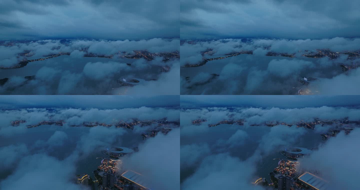 苏州国金中心云层穿越城市夜晚云流