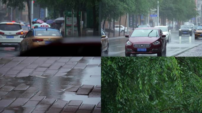 4K下雨出租车行驶暴雨前行交通出行打车