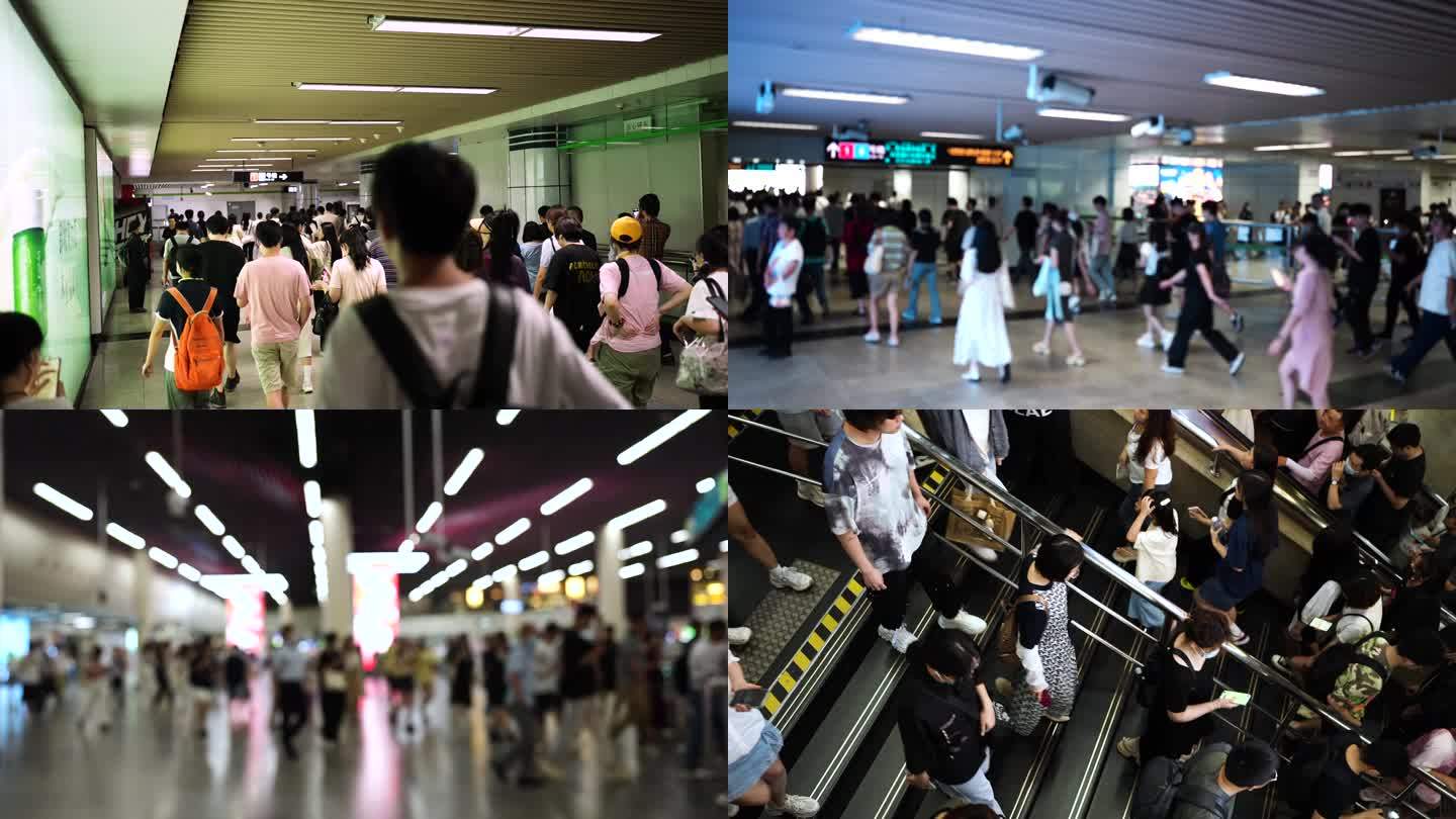 (4k商用)地铁人流很多人上海地铁高峰