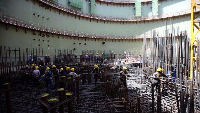 工地建筑 钢筋搭建 工人工作