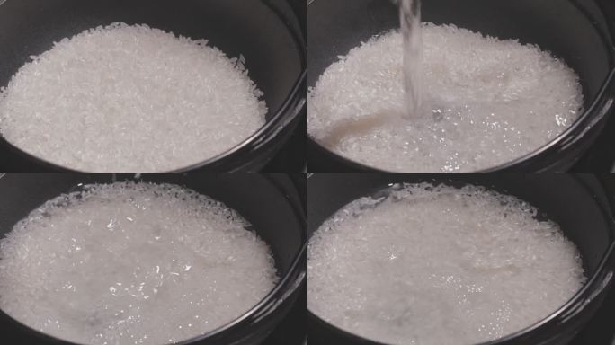 煮饭水加入生米饭升格镜头