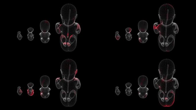 病毒通过人体胚胎体积体传播(黑色背景)。病毒在体内的可视化演示。教程视频。医学概念。60 FPS 3