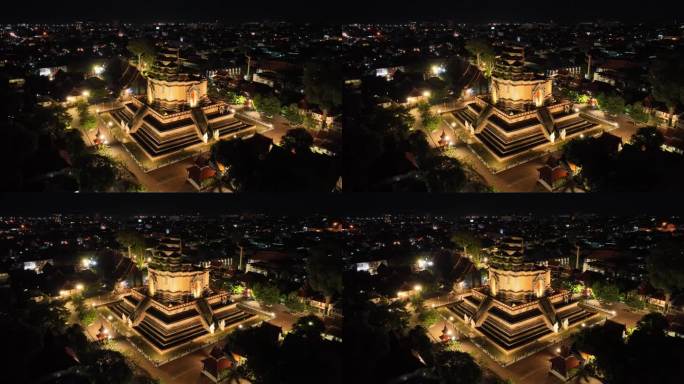 原创 泰国清迈古城大佛塔寺夜景航拍风光