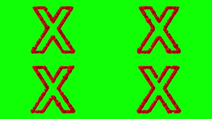 英文字母X与红色的心在绿色的屏幕背景