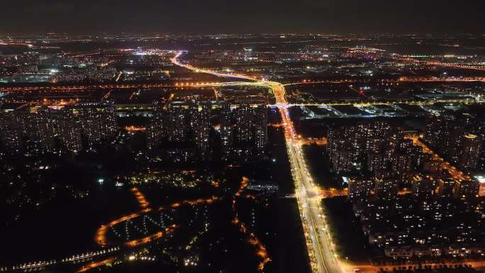 高视角航拍城市夜景灯光