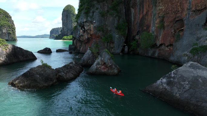 泰国甲米海岛皮划艇户外自然风光航拍