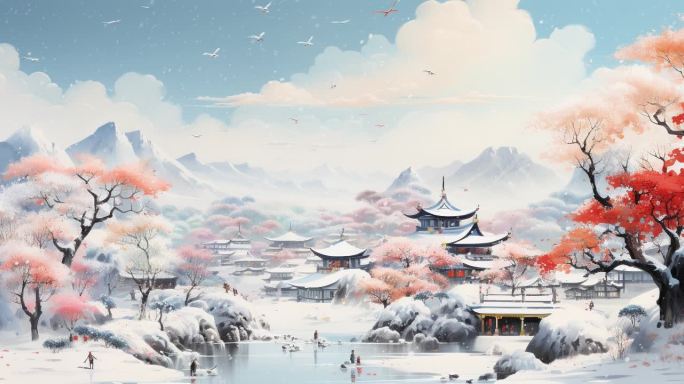 国风雪景背景