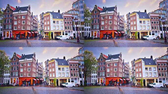 阿姆斯特丹老房子。树。桥。