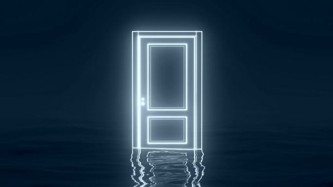 水面白色发光的门开门