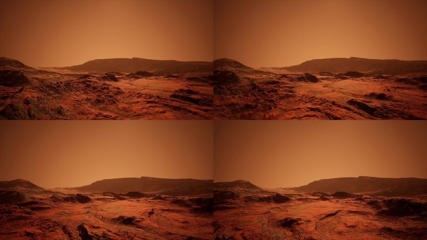 火星沙漠红色星球表面的侧面鸟瞰图