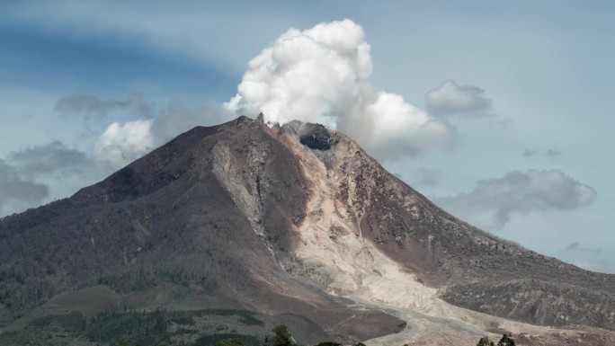 印尼苏门答腊岛锡纳朋火山喷发火山碎屑流时间流逝