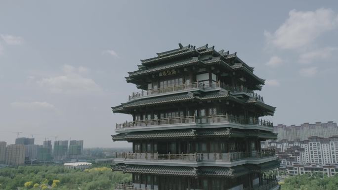 淄博齐胜湖海岱楼航拍log素材