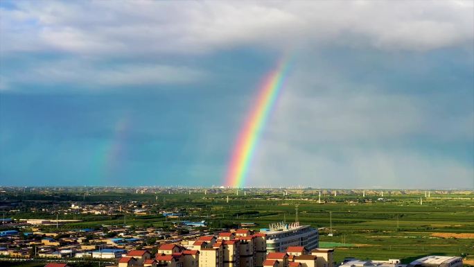 陕西雨后彩虹延时夕阳