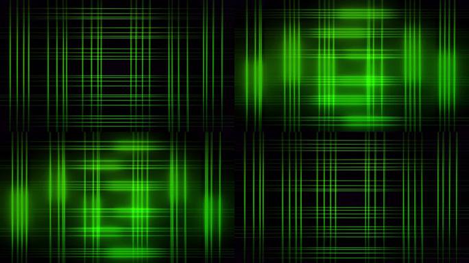 绿色闪亮的霓虹线黑色霓虹荧光灯棒讲台舞台抽象彩色背景与明亮的霓虹光芒和发光的线条背景。循环的背景。光