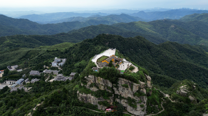 红安天台寺山顶古庙航拍