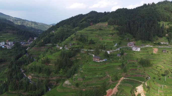 航拍贵州堂安侗寨侗族村落梯田大气景色