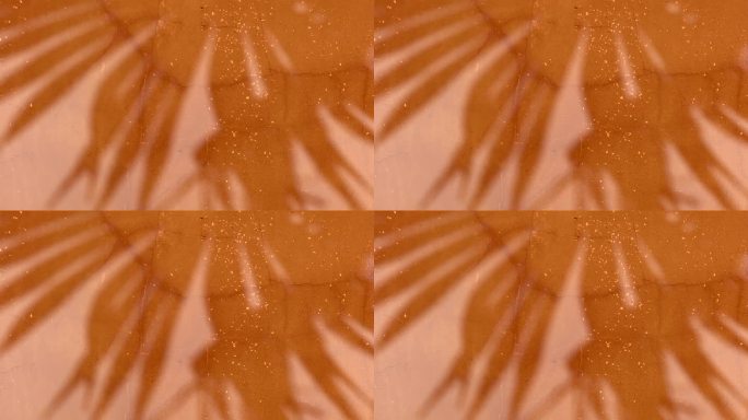 风中的棕榈叶的影子映在橘黄色的混凝土墙上，背景，背景